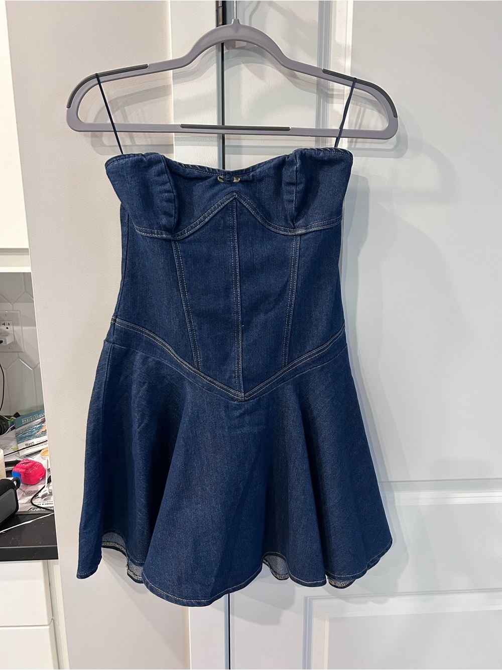 NWT Love, Fire Denim Corset Tube Dress Strapless Mini Y2K Fit N Flare Bustier